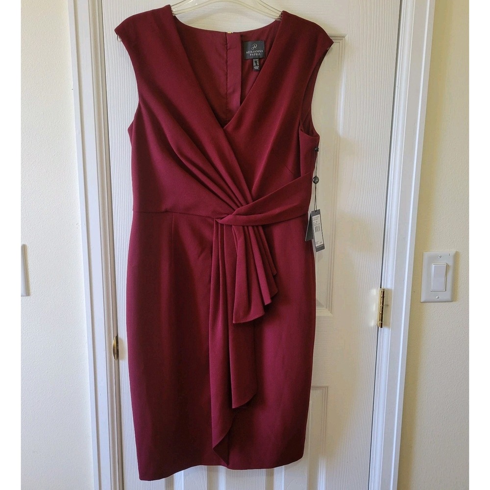 Adrianna Papell‎ Sheath Dress Size10 Marsala Draped Surplice Neckline  NWT